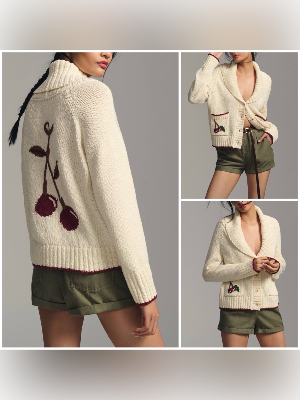 Anthropologie Maeve Cherry Cardigan Sweater icon - ivory motif - Small
